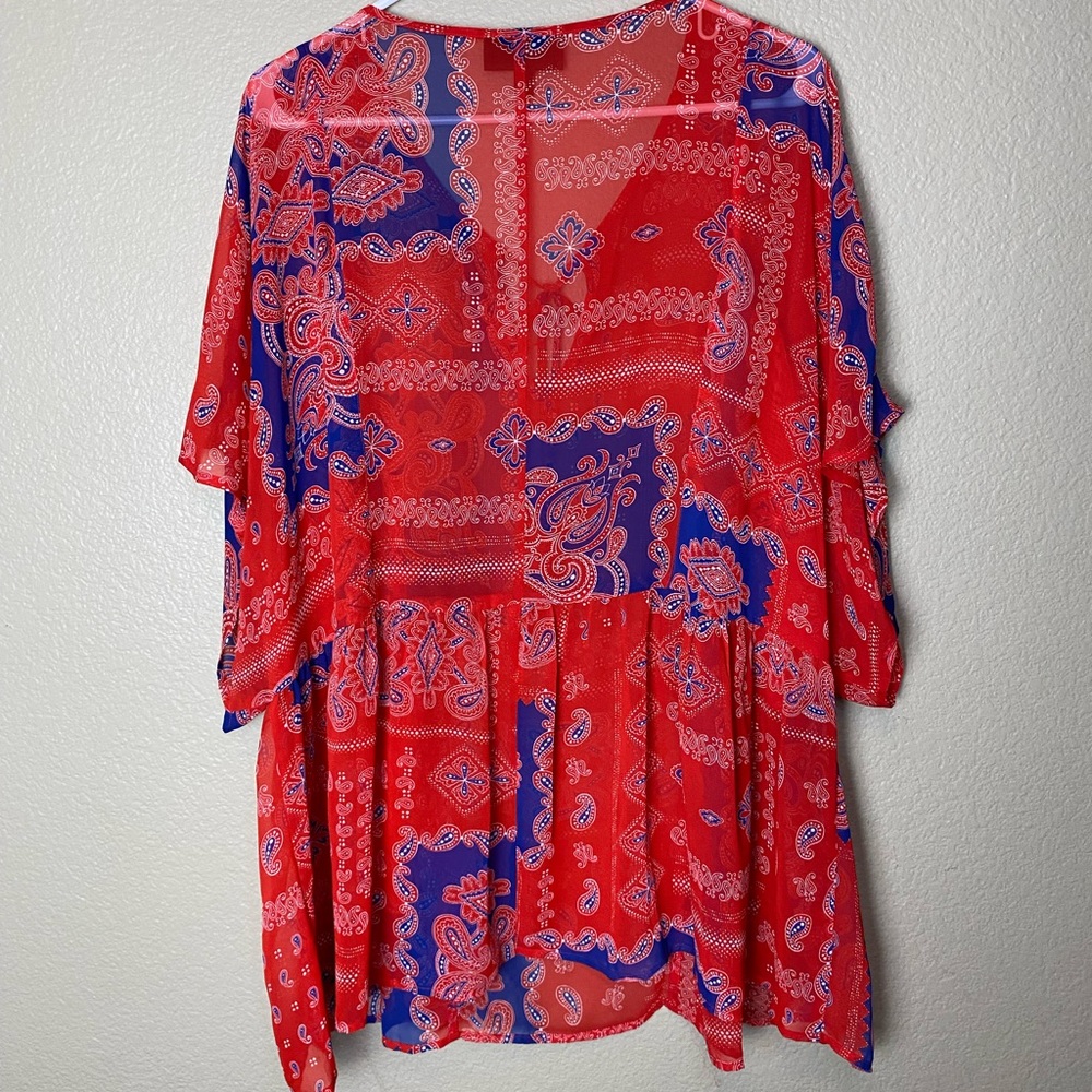 Lane Bryant Sheer American Paisley Tassel Tie Blouse - Picture 6 of 12